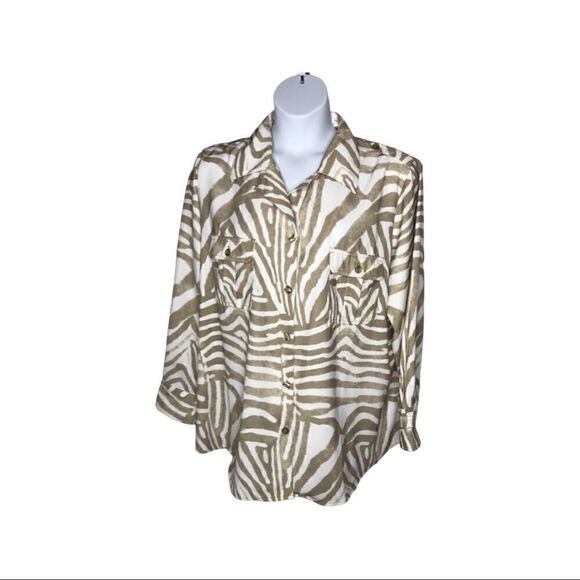 DG2 Diane Gilman PLUS SIZE Tan White Blouse Shirt Jacket Size 2X - Picture 2 of 7